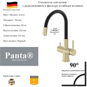 Смеситель для кухни с подключением к фильтру и гибким изливом Panta PT458002BG(+B) матовое золото PT458002BG(+B)
